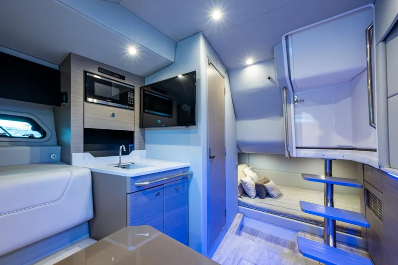  Yacht Photos Pics Luxurious interior of 2022 Formula 380 Super Sport Crossover OB with modern amenities.