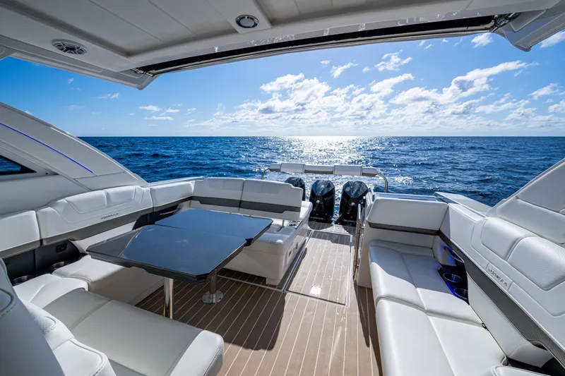  Yacht Photos Pics 2022 Formula 380 Super Sport Crossover OB yacht interior with ocean view.