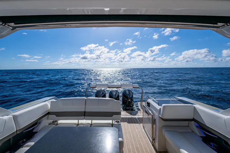  Yacht Photos Pics Luxury view from 2022 Formula 380 Super Sport Crossover OB yacht, overlooking the ocean.