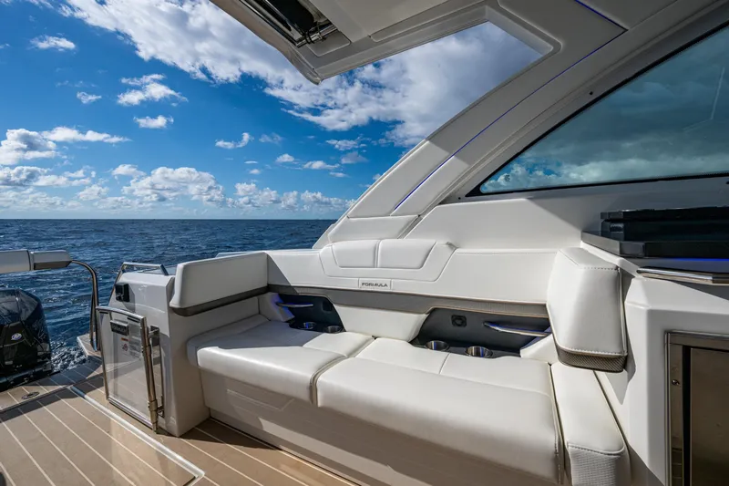  Yacht Photos Pics 2022 Formula 380 Super Sport Crossover OB boat interior with ocean view.