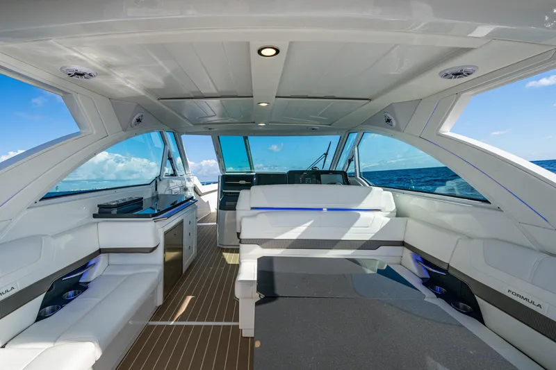  Yacht Photos Pics Luxurious interior of 2022 Formula 380 Super Sport Crossover OB yacht on open sea.