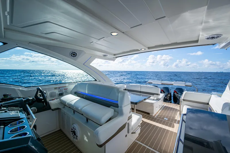  Yacht Photos Pics 2022 Formula 380 Super Sport Crossover OB yacht interior with ocean view.