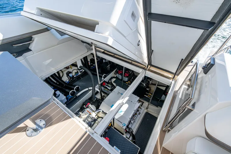  Yacht Photos Pics 2022 Formula 380 Super Sport Crossover OB engine compartment, showcasing advanced marine engineering.