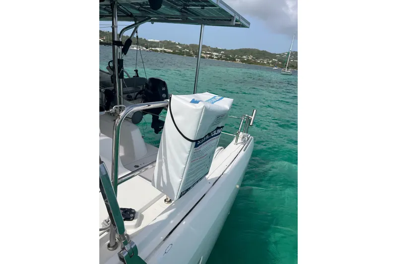 Always Sunday Yacht Photos Pics Lagoon 42 catamaran (2020) on turquoise water, featuring a safety sling on deck.