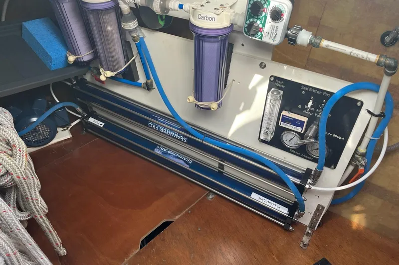 Always Sunday Yacht Photos Pics Water filtration system in a 2020 Lagoon 42 catamaran, featuring SeaWater Pro components.