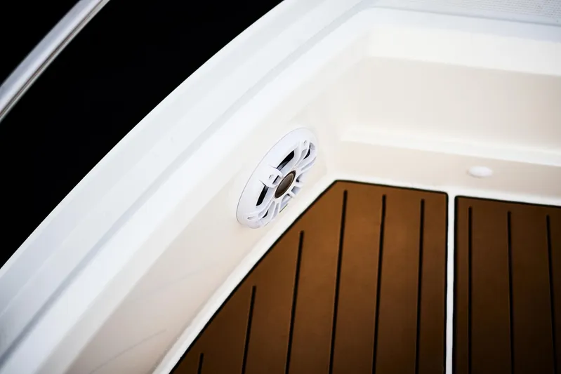  Yacht Photos Pics 2025 Skamander Sorrento boat deck with speaker and wood finish.