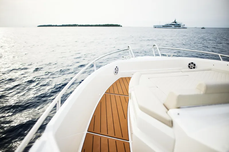  Yacht Photos Pics Skamander Sorrento 2025 yacht deck with ocean view and distant island.