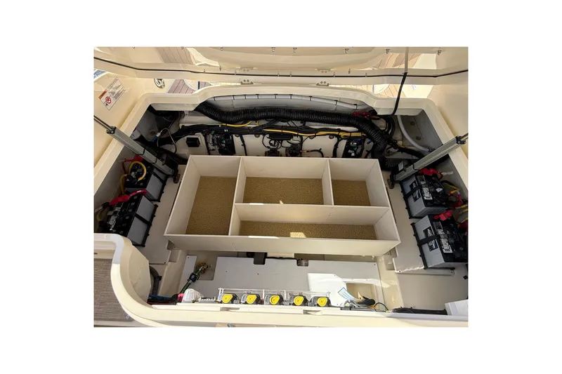  Yacht Photos Pics 2026 Chris-Craft Launch 31 GT engine compartment with organized battery setup.