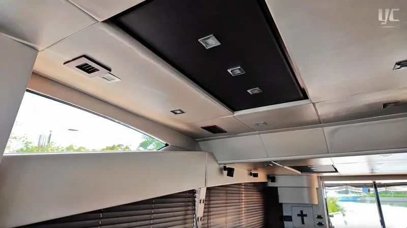 Phantom Yacht Photos Pics Interior ceiling of 2011 Sunseeker Manhattan 63 yacht with modern lighting and sleek design.
