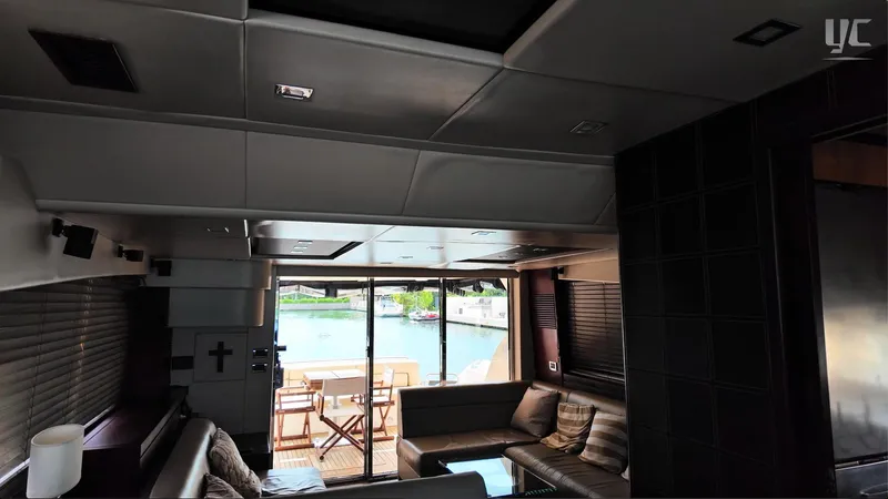 Phantom Yacht Photos Pics Luxurious interior of 2011 Sunseeker Manhattan 63 yacht with waterfront view.