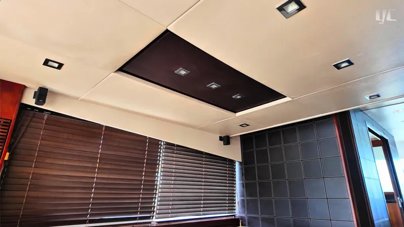 Phantom Yacht Photos Pics Interior ceiling and blinds of 2011 Sunseeker Manhattan 63 yacht, featuring modern lighting.