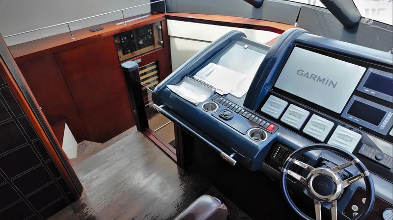 Phantom Yacht Photos Pics Helm of 2011 Sunseeker Manhattan 63 yacht with Garmin navigation system.