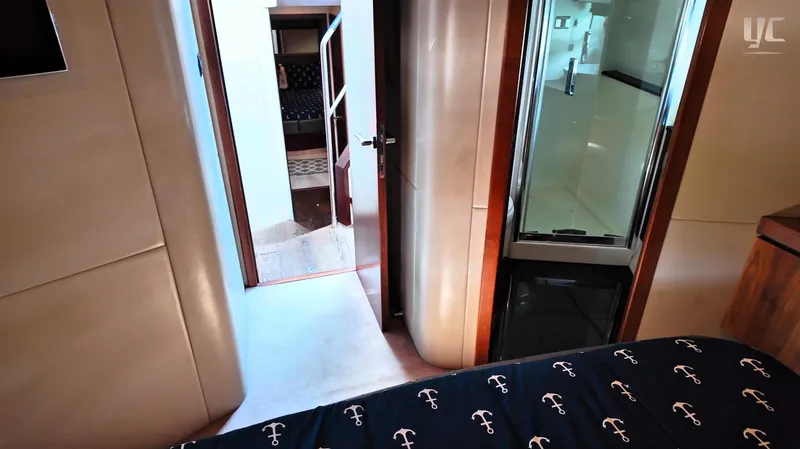 Phantom Yacht Photos Pics Interior view of 2011 Sunseeker Manhattan 63 yacht cabin with modern design.