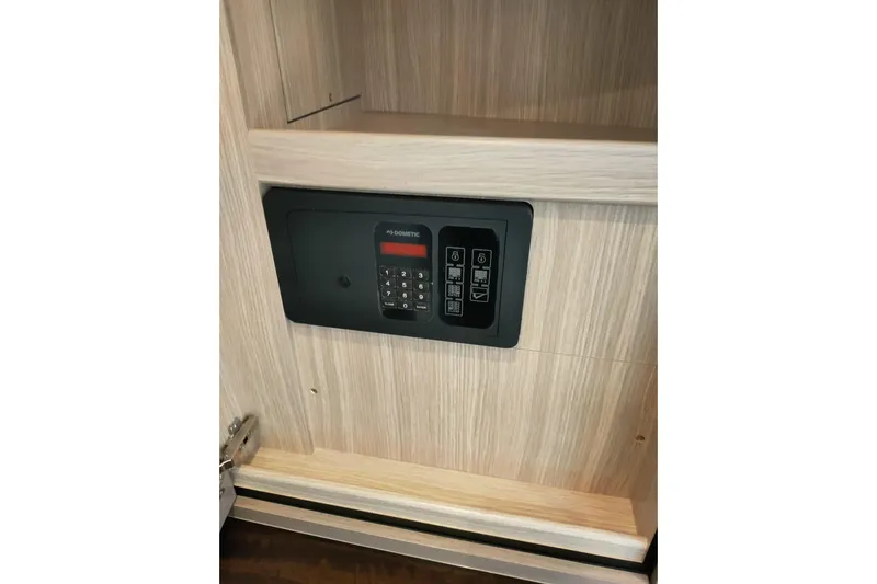 Elixa Yacht Photos Pics Safe installed in Sunseeker Manhattan 68 yacht, 2022 model, featuring a digital keypad.