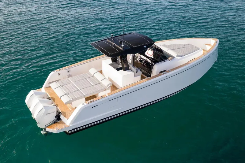  Yacht Photos Pics 2020 Pardo Yachts 38 on clear blue water, showcasing sleek design and luxury features.