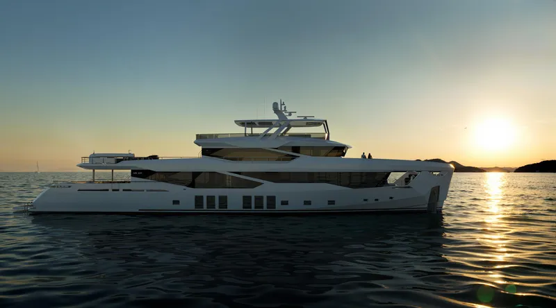 Numarine 45xp Yacht Photos Pics Numarine 45XP yacht, 2027 model, cruising at sunset on calm waters.