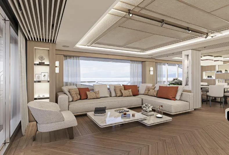 Numarine 45xp Yacht Photos Pics Luxurious interior of 2027 Numarine 45XP yacht with modern furnishings and ocean view.