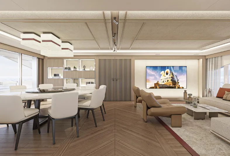 Numarine 45xp Yacht Photos Pics Luxurious interior of 2027 Numarine 45XP yacht with modern dining and living area.