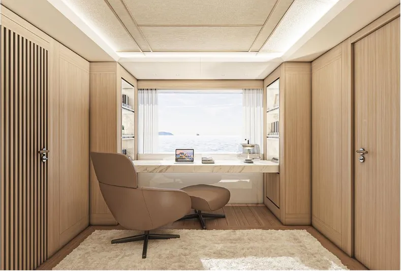 Numarine 45xp Yacht Photos Pics Luxurious interior of 2027 Numarine 45XP yacht with ocean view and modern furnishings.