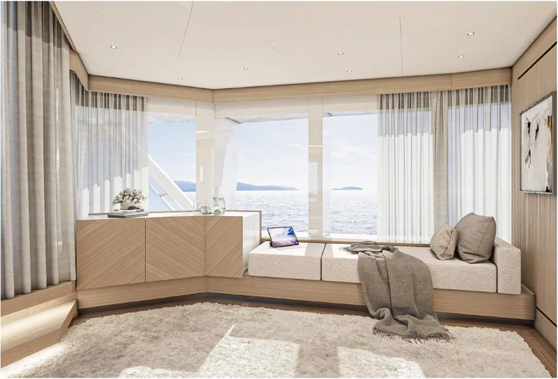 Numarine 45xp Yacht Photos Pics Luxurious interior of 2027 Numarine 45XP yacht with ocean view and elegant decor.