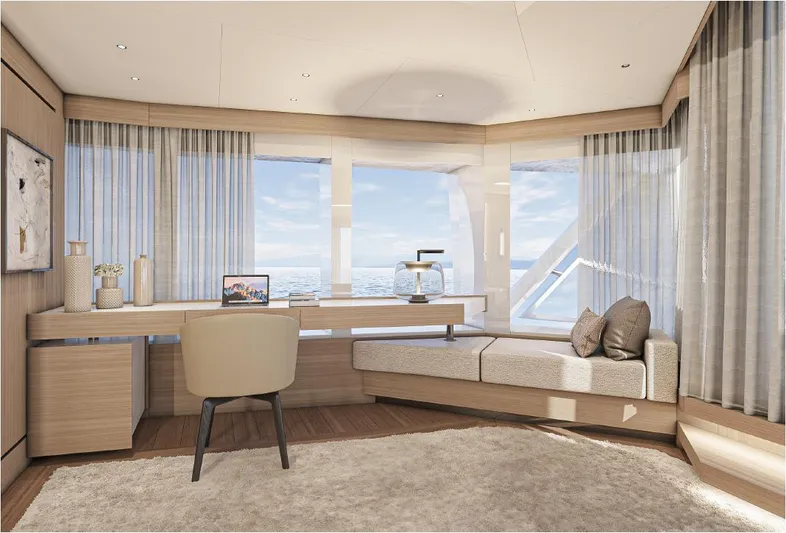 Numarine 45xp Yacht Photos Pics Luxurious interior of 2027 Numarine 45XP yacht with ocean view and modern furnishings.