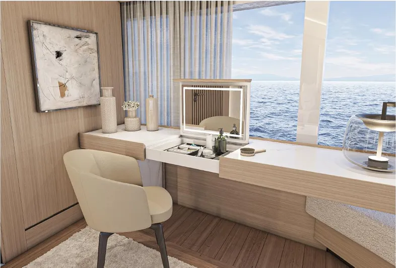 Numarine 45xp Yacht Photos Pics Luxurious interior of 2027 Numarine 45XP yacht with ocean view and elegant decor.