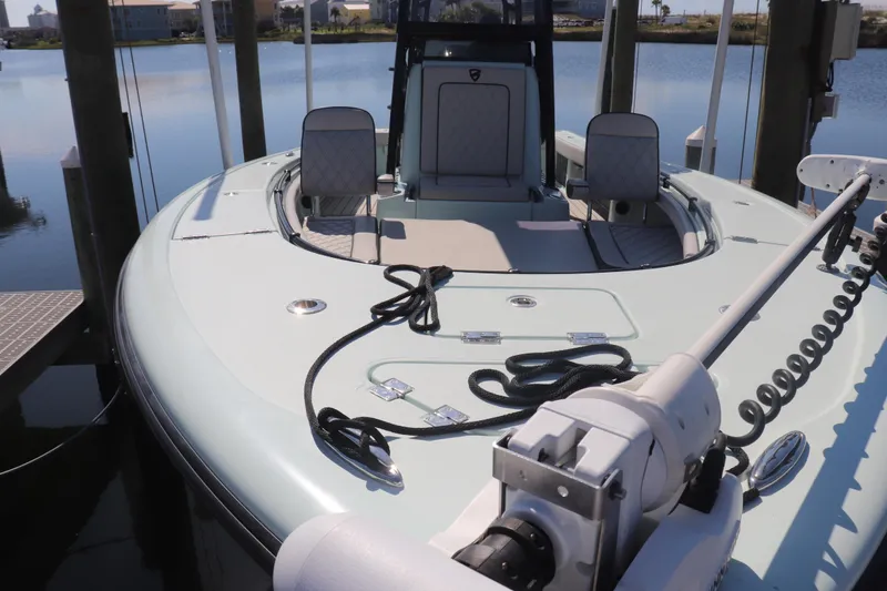 Island Time Yacht Photos Pics 2020 BARKER 26 boat docked, featuring sleek design and modern equipment.