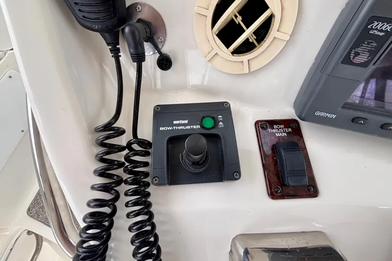  Yacht Photos Pics Control panel of a 2003 Sea Ray 480 Sedan Bridge with bow thruster controls.