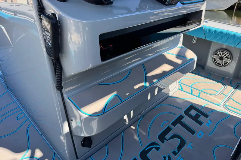  Yacht Photos Pics 2026 Costa Custom Boats 264 HC interior with modern console and stylish flooring design.