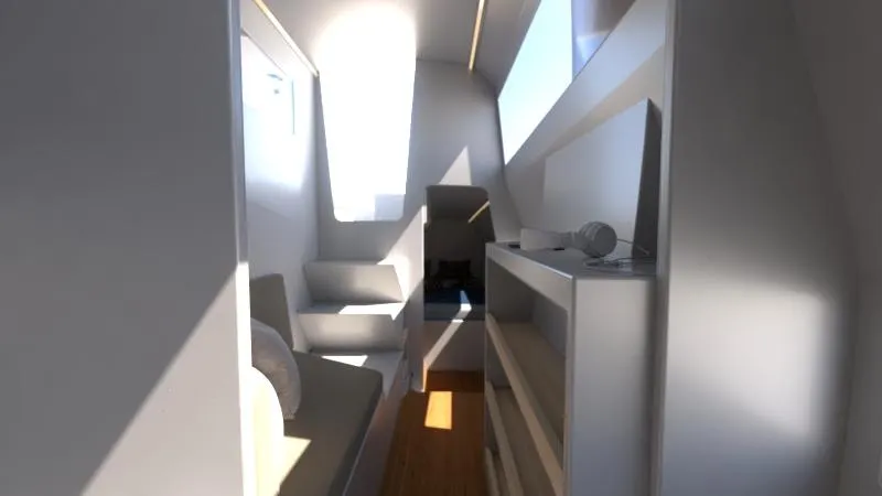 Performance Cruiser Yacht Photos Pics Interior of 2024 Catamaran Cruisers Power Cat, modern design with seating and storage.