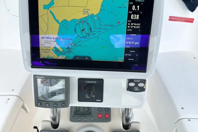 Ms Bea Haven Yacht Photos Pics Navigation system on a 2006 Hunter 41 Deck Salon sailboat, displaying a nautical chart.