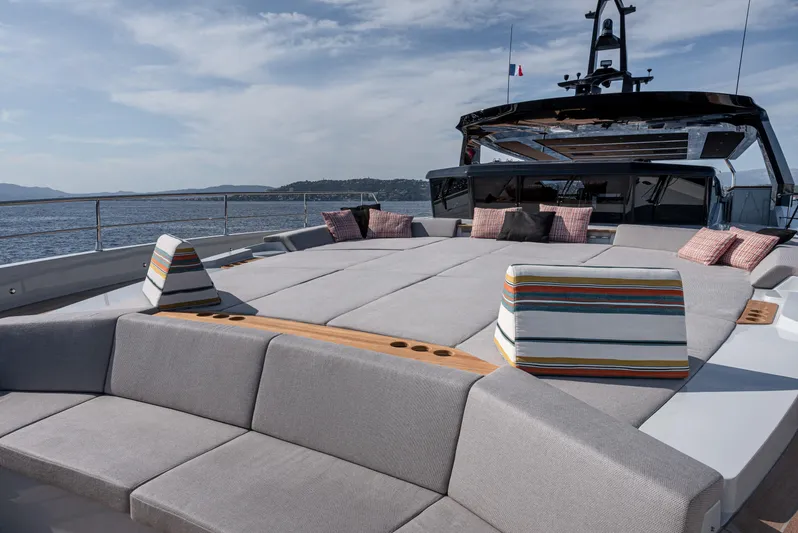 Numarine 30xp Yacht Photos Pics Luxurious 2025 Numarine 30XP yacht deck with plush seating and scenic ocean view.