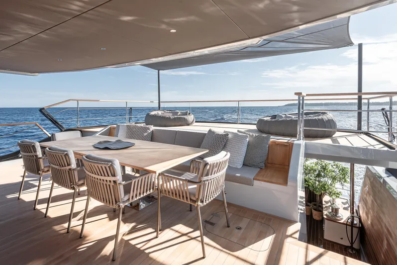 Numarine 30xp Yacht Photos Pics Luxury deck of 2025 Numarine 30XP yacht with ocean view and elegant seating.