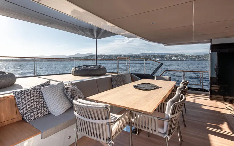 Numarine 30xp Yacht Photos Pics Luxurious 2025 Numarine 30XP yacht deck with elegant seating and ocean view.