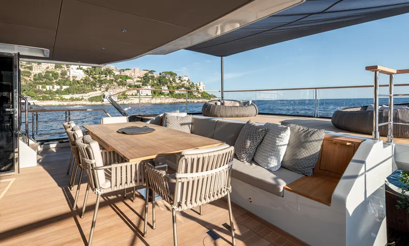 Numarine 30xp Yacht Photos Pics Luxury deck of 2025 Numarine 30XP yacht with ocean view and elegant seating.