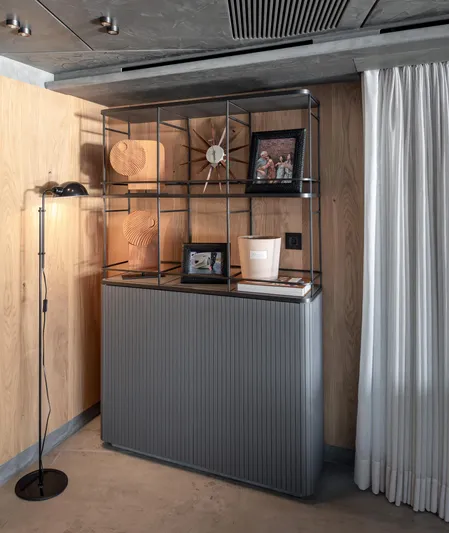 Numarine 30xp Yacht Photos Pics Modern interior of 2025 Numarine 30XP yacht with stylish shelving and decor.