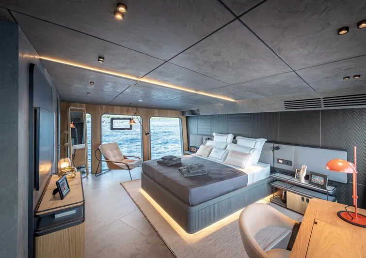 Numarine 30xp Yacht Photos Pics Luxurious 2025 Numarine 30XP yacht bedroom with modern decor and ocean view.