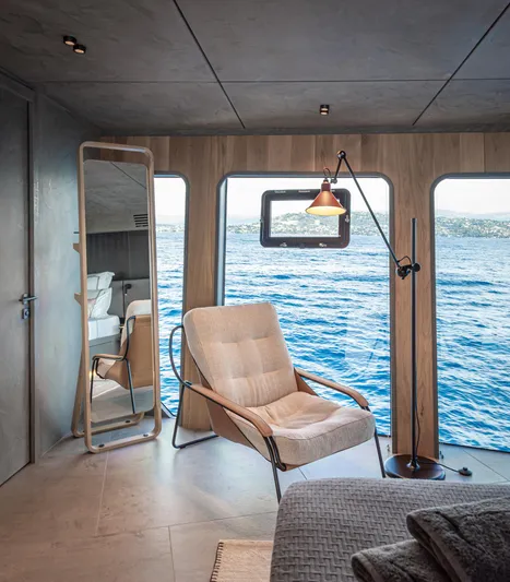 Numarine 30xp Yacht Photos Pics Luxurious interior of 2025 Numarine 30XP yacht with ocean view and modern furnishings.