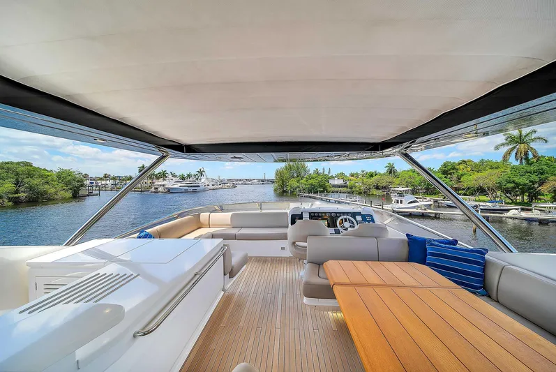  Yacht Photos Pics Luxurious 2019 Sunseeker 86 yacht interior with spacious deck and scenic waterway view.