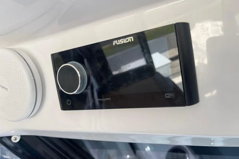  Yacht Photos Pics Fusion stereo system on 2020 Jeanneau NC 895 boat dashboard.