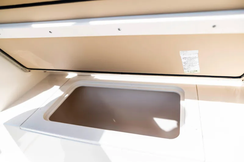  Yacht Photos Pics Open storage compartment on 2019 Scout 355 LXF boat.