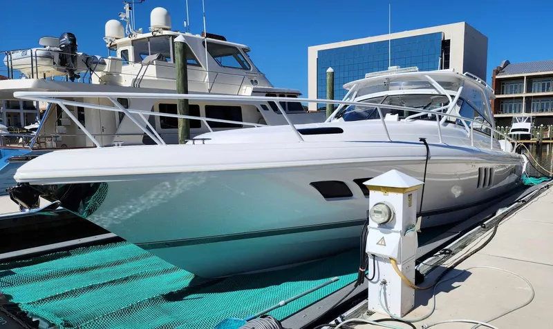No Ultimatum Yacht Photos Pics 2020 Intrepid 475 Sport Yacht docked at marina on a sunny day.