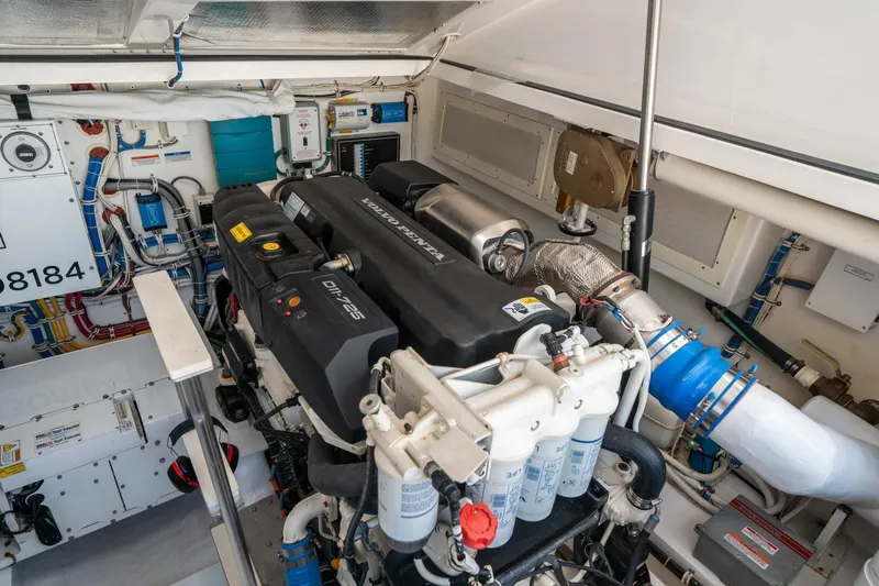 Big Hit Yacht Photos Pics Engine room of 2020 Cabo 40 Express boat with Volvo Penta engine.