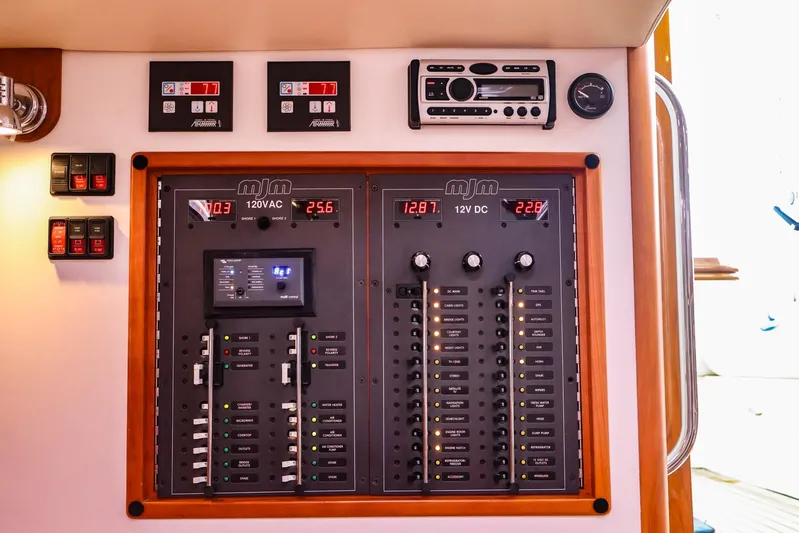 4709tw Yacht Photos Pics Electrical control panel of a 2010 MJM 40z Downeast boat.