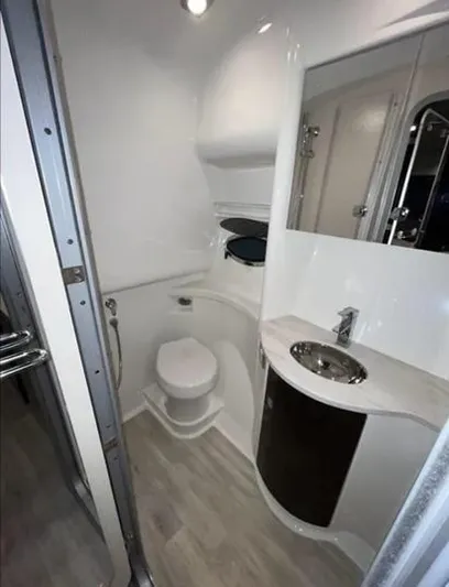 Sea Wings Yacht Photos Pics 2017 Formula 37 PC yacht bathroom with modern fixtures and compact design.