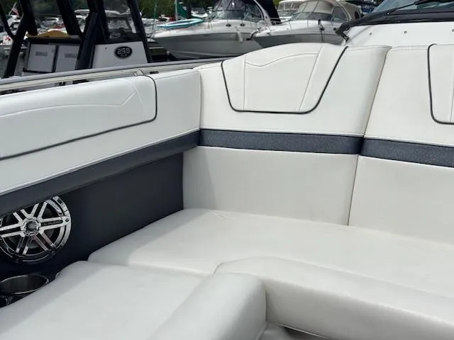  Yacht Photos Pics 2017 Formula 350 CBR boat interior with white seating and speaker detail.