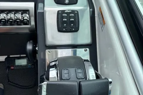  Yacht Photos Pics Control panel of a 2017 Formula 350 CBR boat with throttle and switches.