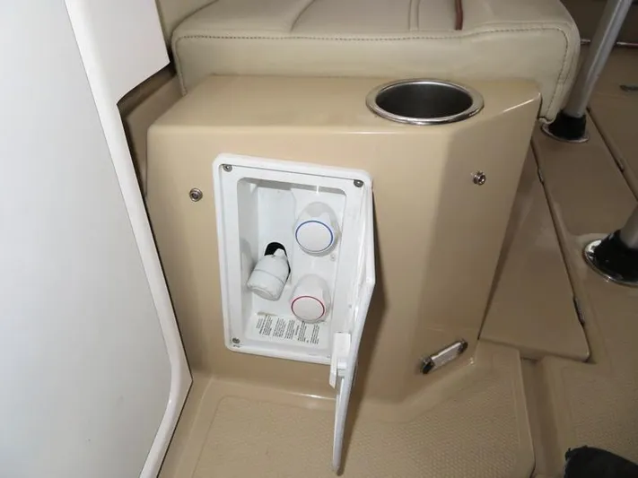 Then Again Yacht Photos Pics 2018 Ranger Tugs R-31 S interior detail with open compartment and cup holder.