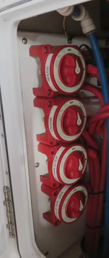 Then Again Yacht Photos Pics Red battery switches in a 2018 Ranger Tugs R-31 S boat.