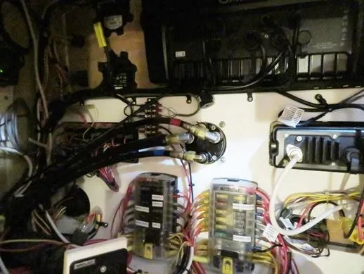 Then Again Yacht Photos Pics Electrical panel of 2018 Ranger Tugs R-31 S boat with wiring and components.